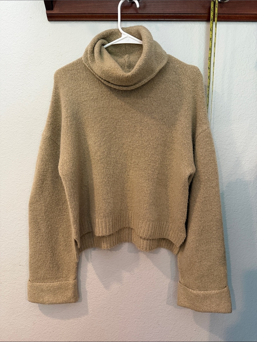 Eyeshadow Cozy Turtleneck Cropped Sweater - Tan